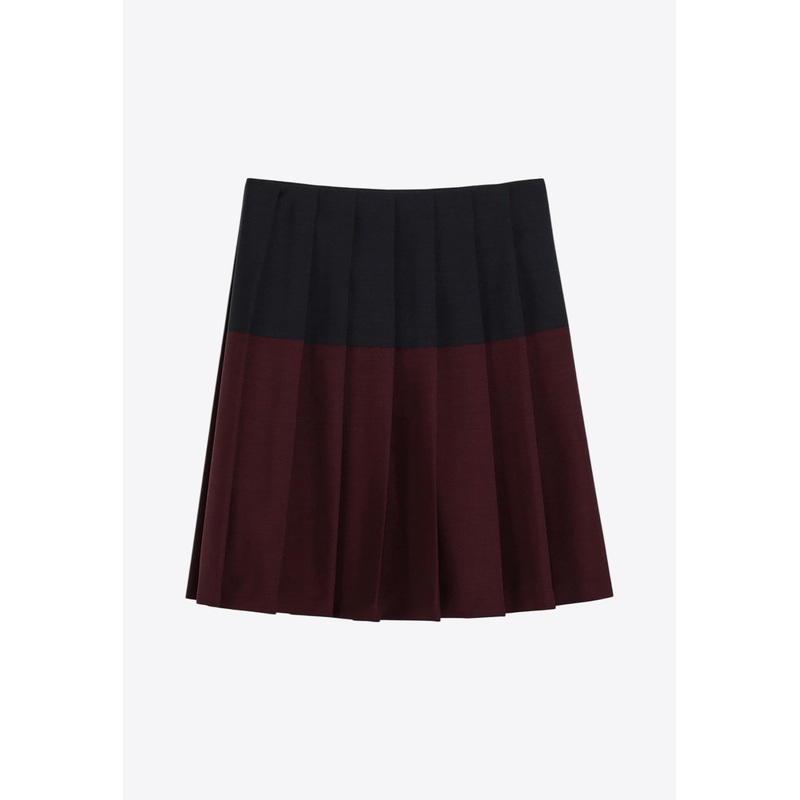 Colorblocked Pleated Mini Skirt Burgundy wrtwit_IT 38