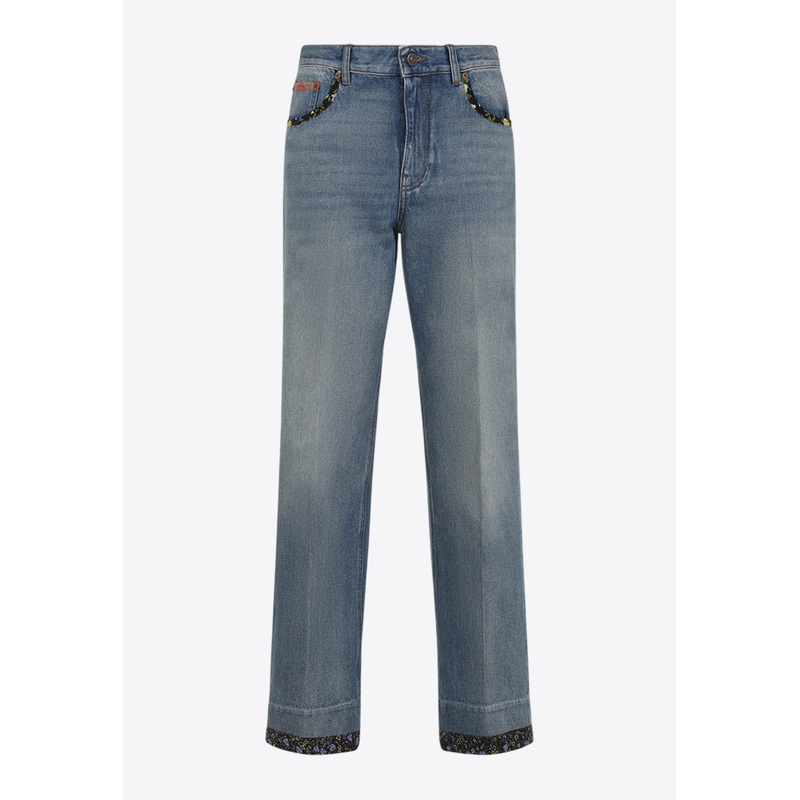 Contrasting-Edge Straight-Leg Jeans Blue wrtwbottoms_25