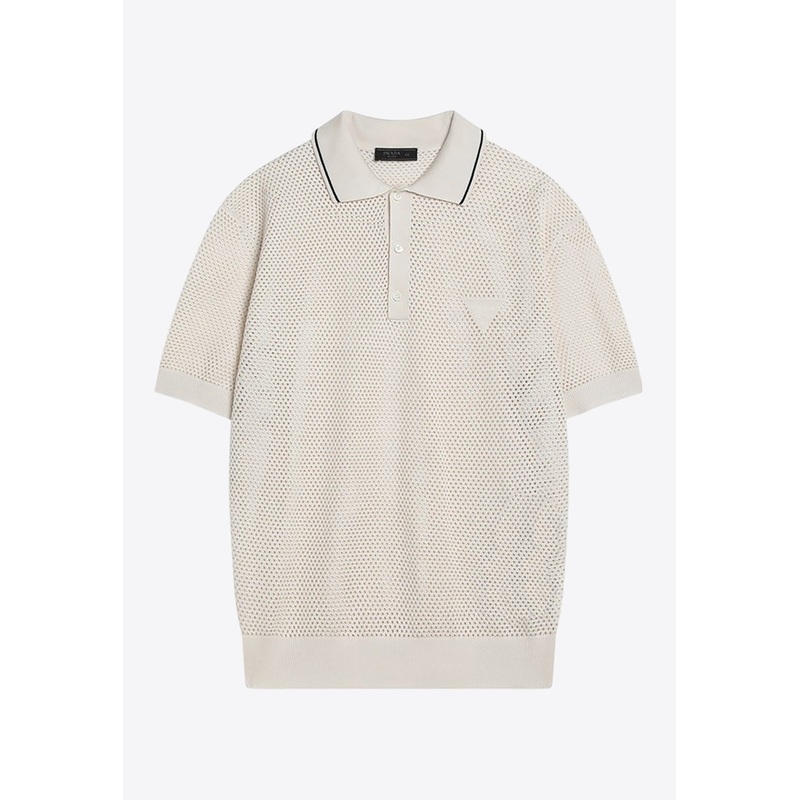 Triangle Logo Perforated Polo T-shirt White mrtwit_IT 46