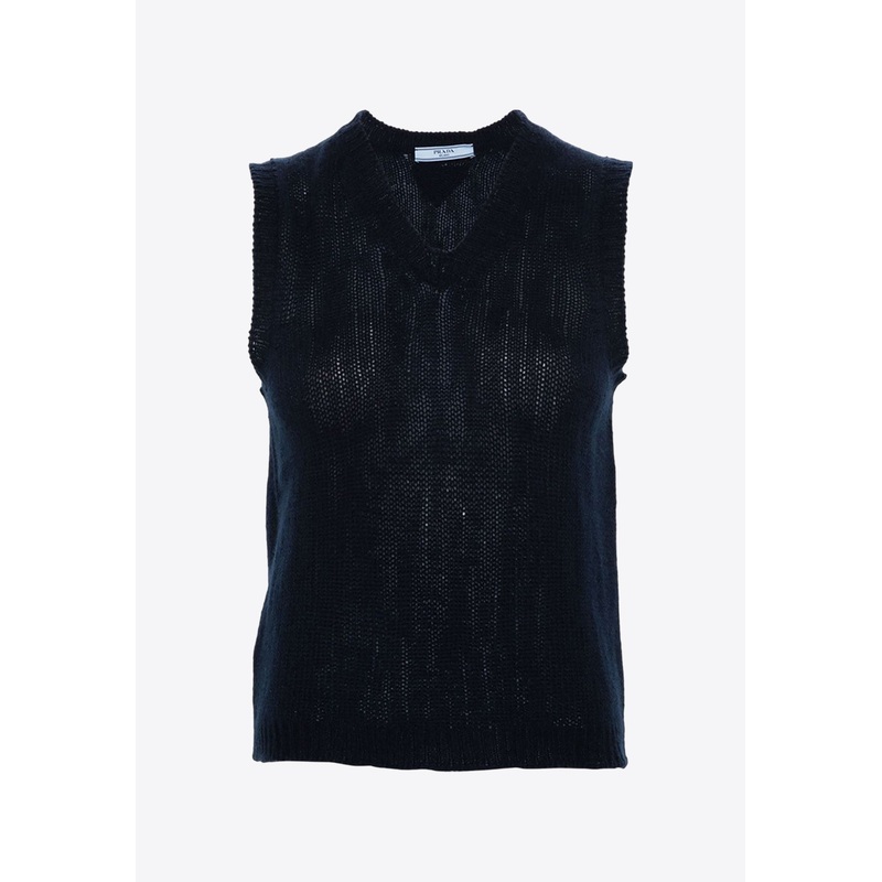 V-neck Cashmere Vest Blue wrtwit_IT 38