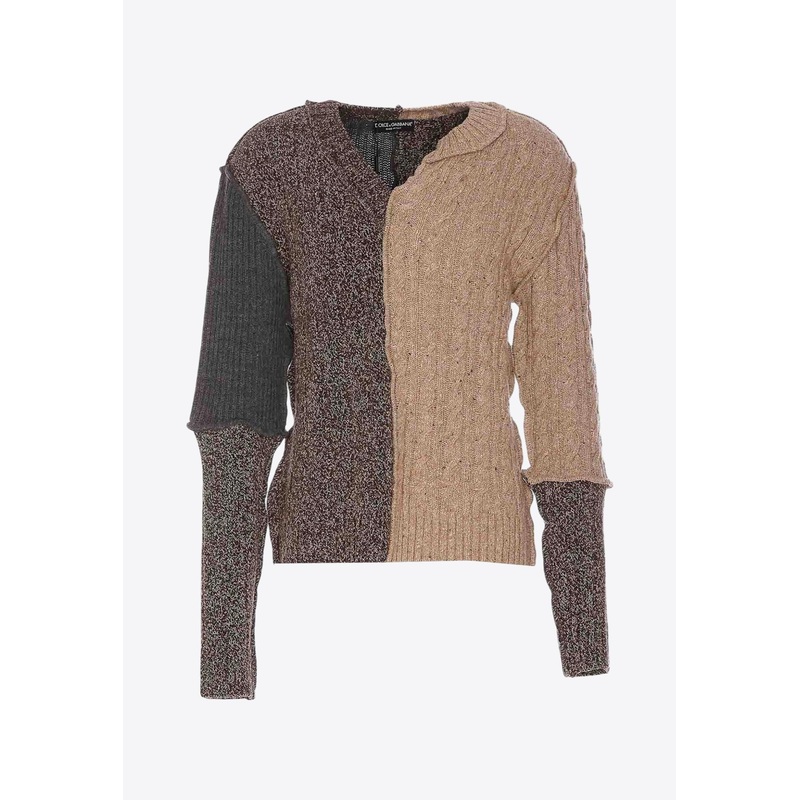 V-neck Patchwork Sweater Multicolor mrtwit_IT 44