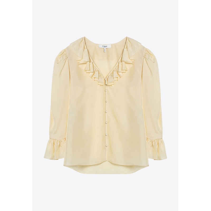 V-neck Ruffled Blouse Yellow wrtwfr_FR 36