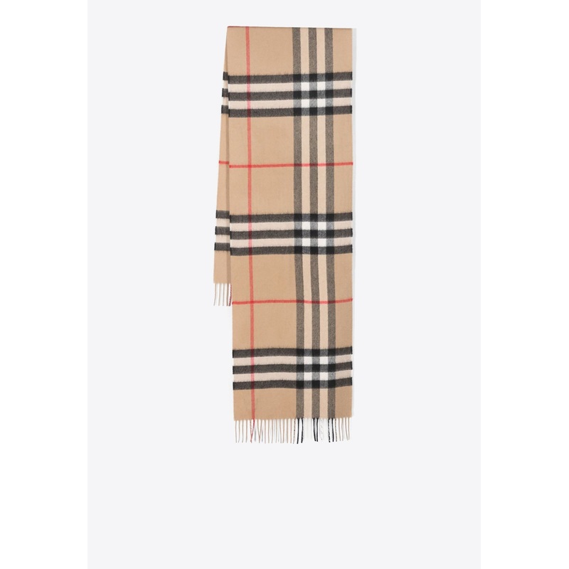 Vintage Check-Pattern Cashmere Scarf Beige Onesize