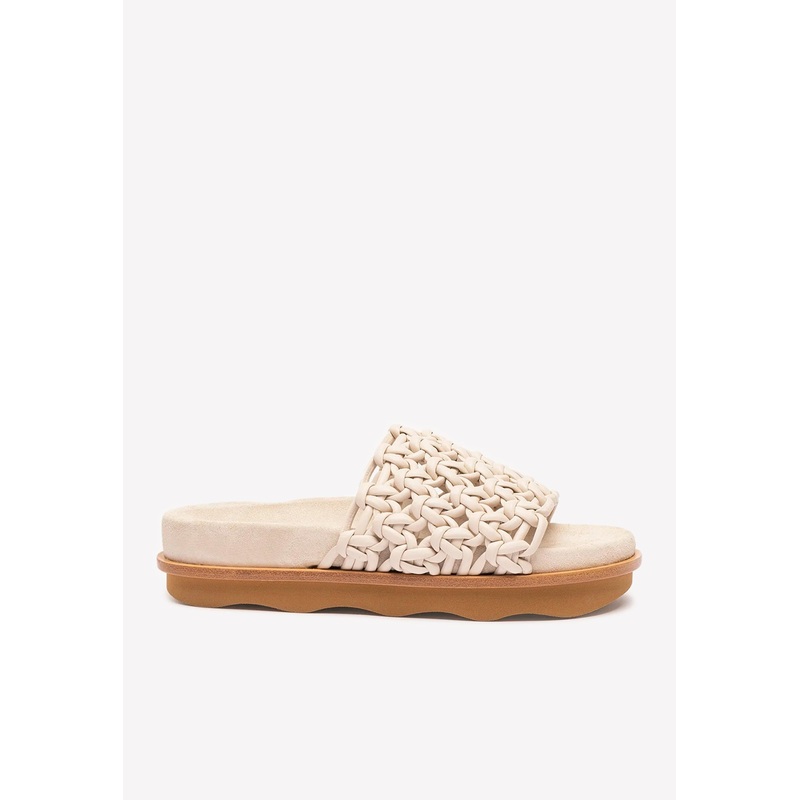 Wavy Braided Leather Flat Mules Eggshell wshoeseu_EU 36