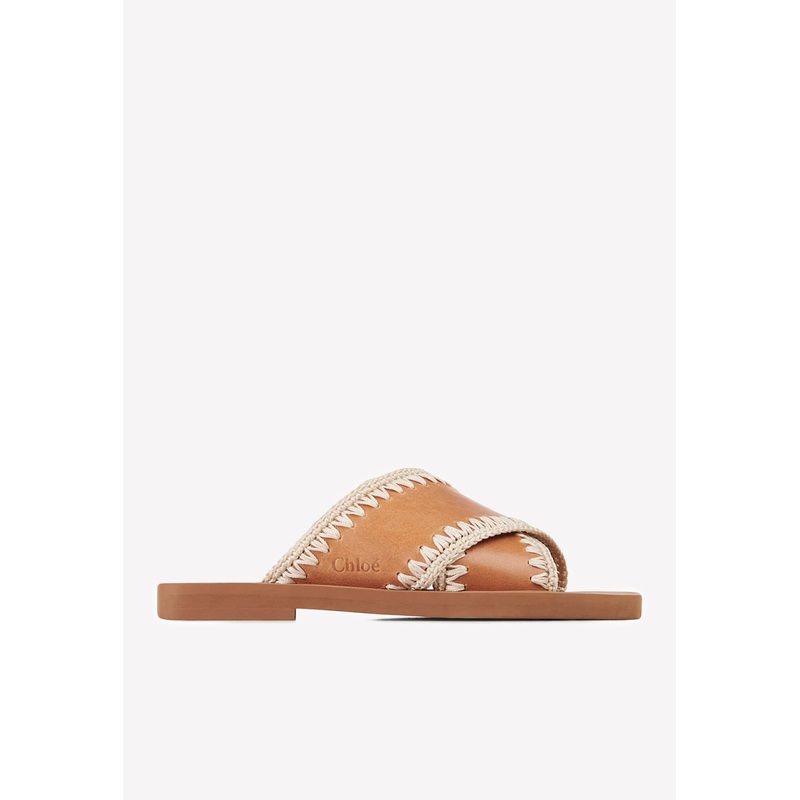 Woody Flat Sandals with Crochet Detail Brown wshoeseu_EU 36