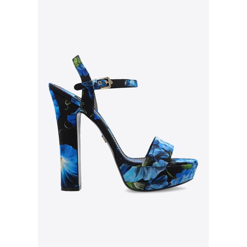 105 Bluebell Print Platform Sandals Blue wshoeseu_EU 35