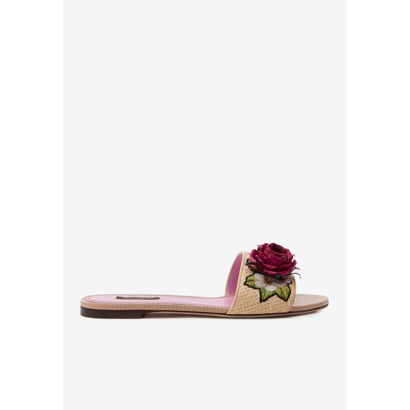 Bianca Floral Embroidered Flat Sandals Beige wshoeseu_EU 37