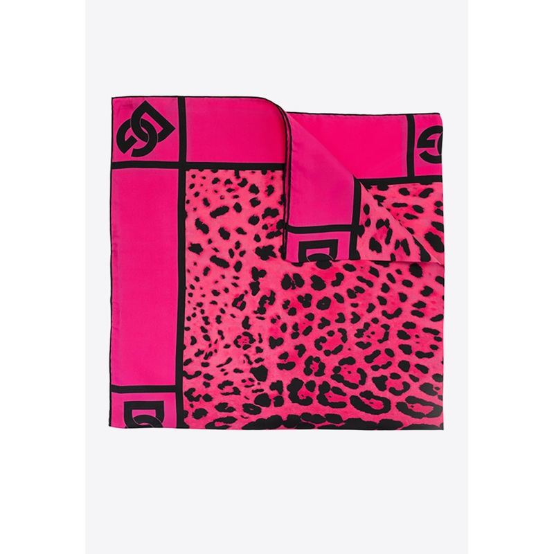 Leopard Print Silk Scarf Pink Onesize