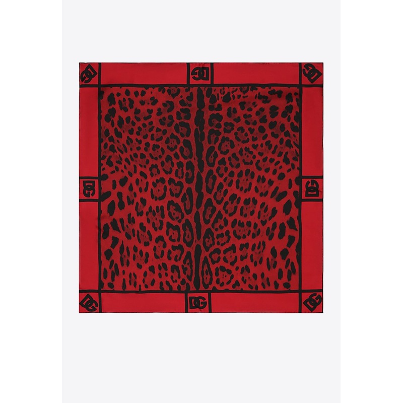 Leopard Print Silk Scarf Red Onesize