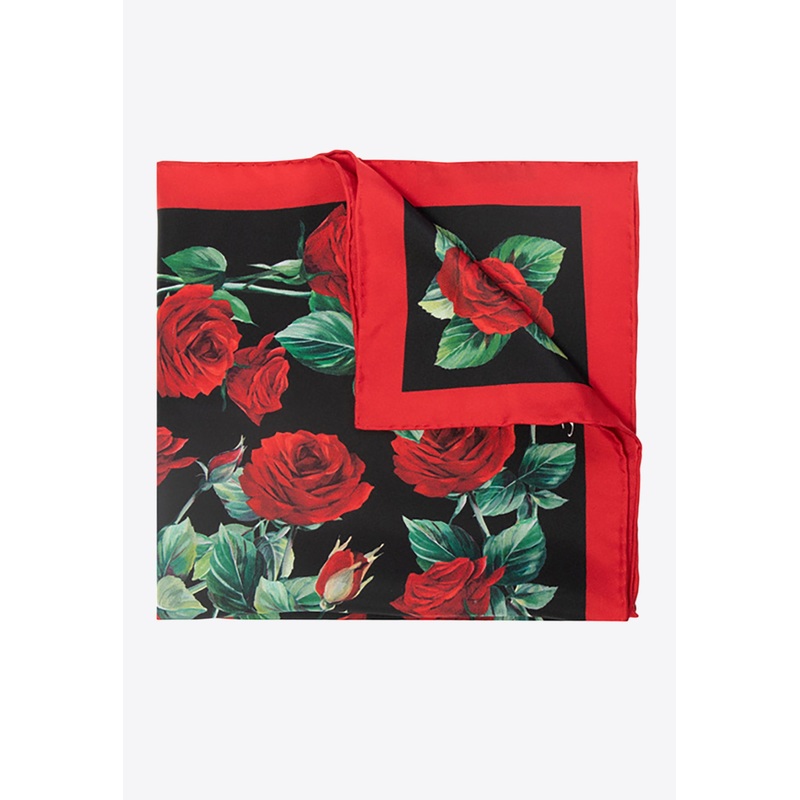 Rose Print Silk Scarf Multicolor Onesize