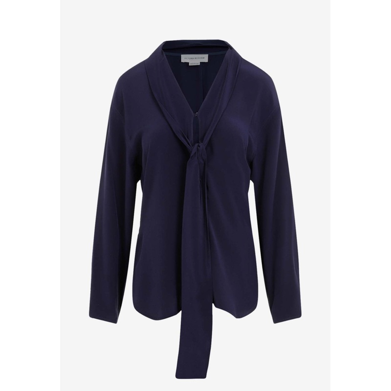 V-neck Scarf Blouse Blue wrtwuk_UK 4