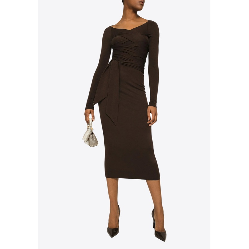 Wraparound Wool Midi Dress Brown wrtwit_IT 42