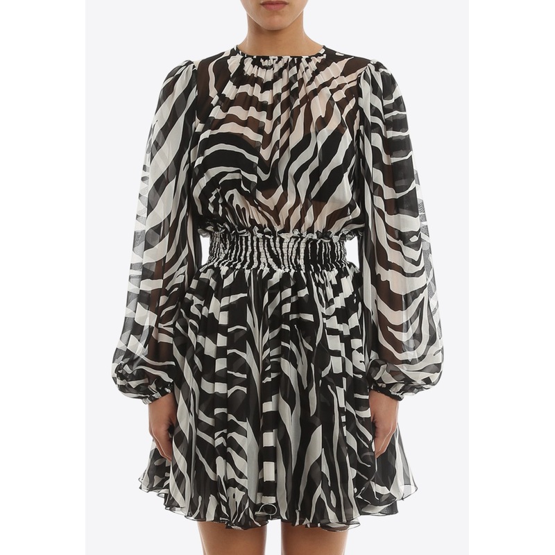 Zebra Print Mini Sheer Dress Monochrome wrtwit_IT 40