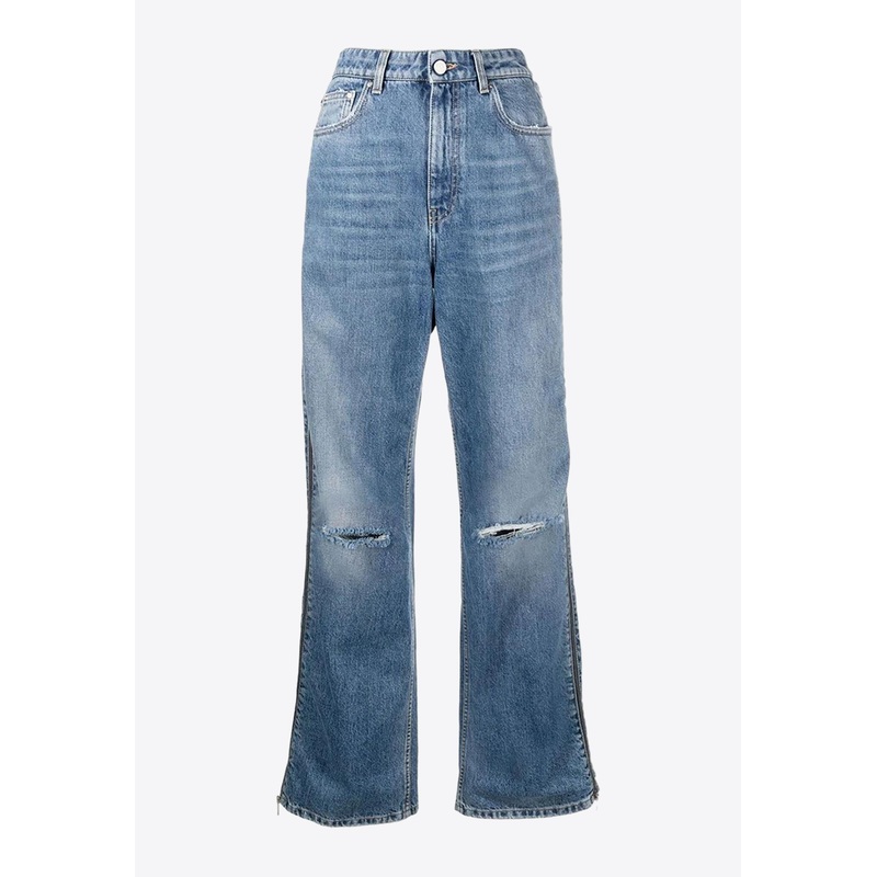 Zip-Detail Straight-Leg Jeans Blue wrtwbottoms_26