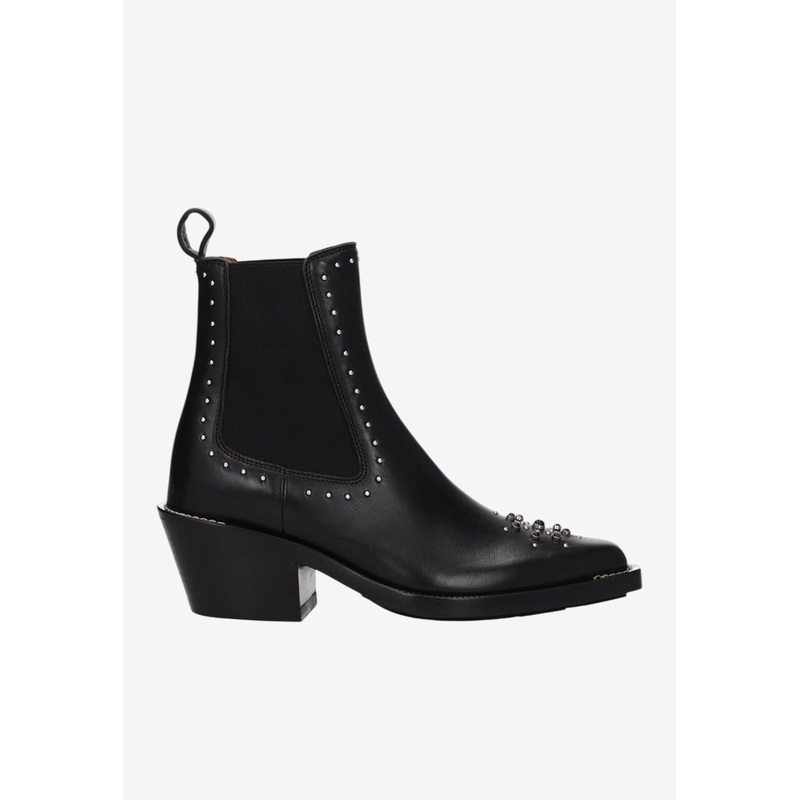 60 Studded Leather Ankle Boots Black wshoeseu_EU 37