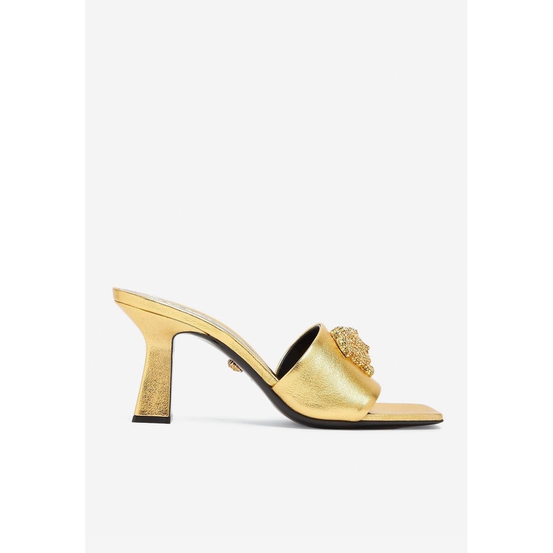 70 Medusa Mules in Metallic Leather Gold wshoeseu_EU 37.5