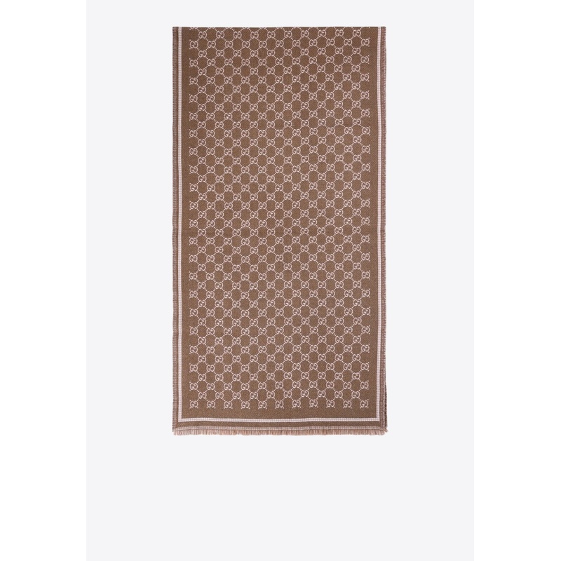 All-Over Logo Jacquard Wool-Blend Scarf Brown Onesize