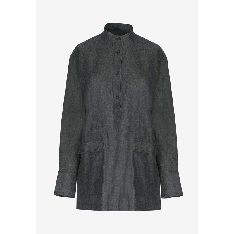 Ari Mandarin Collar Denim Shirt Denim wrtwuk_UK 6