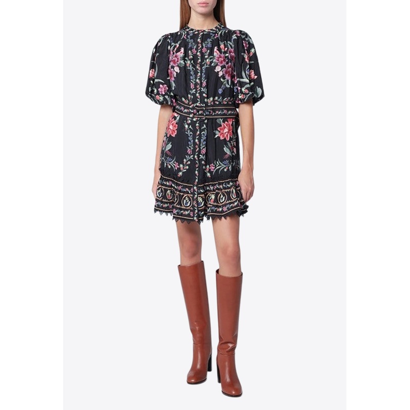 Belle Garden Floral Mini Dress Black wrtwstd_XS