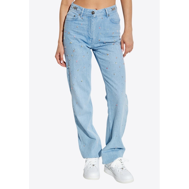 Embellished Straight-Leg Jeans Blue wrtwbottoms_24