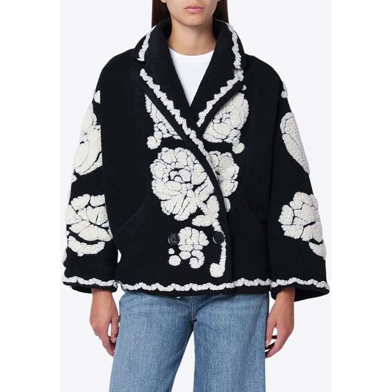 Floral Arabesque Short Fleece Coat Monochrome wrtwstd_S