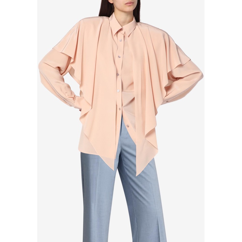 Ruffled Silk Long-Sleeved Shirt Pink wrtwit_IT 38