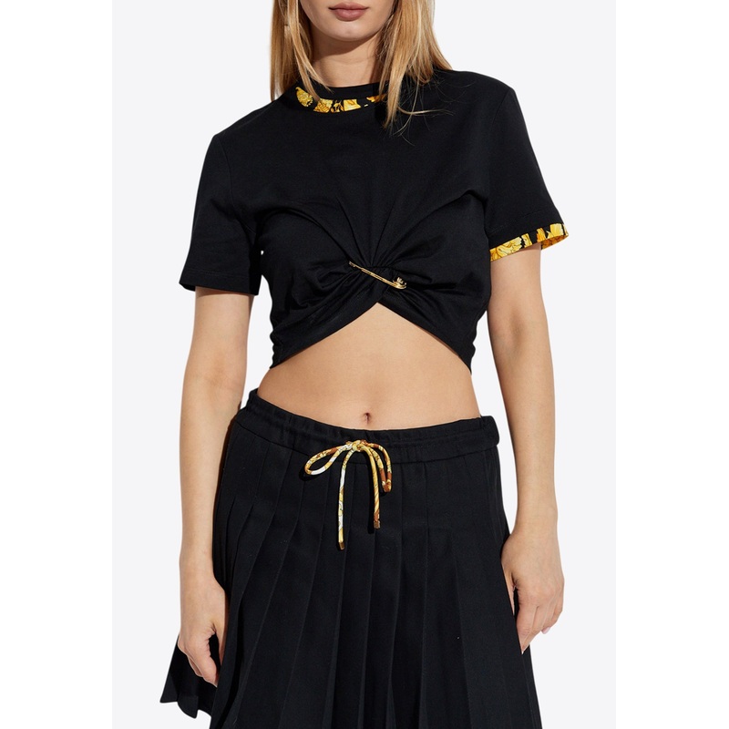 Safety-Pin Twisted Cropped T-shirt Black wrtwit_IT 36