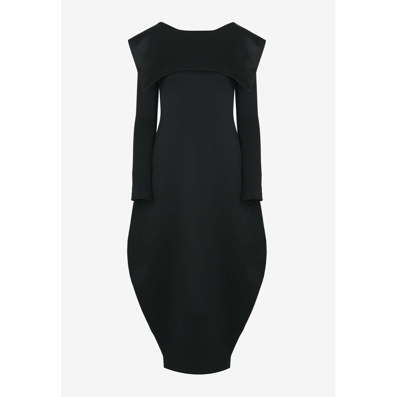 Sailor Collar Midi Cocoon Dress Black wrtwuk_UK 8