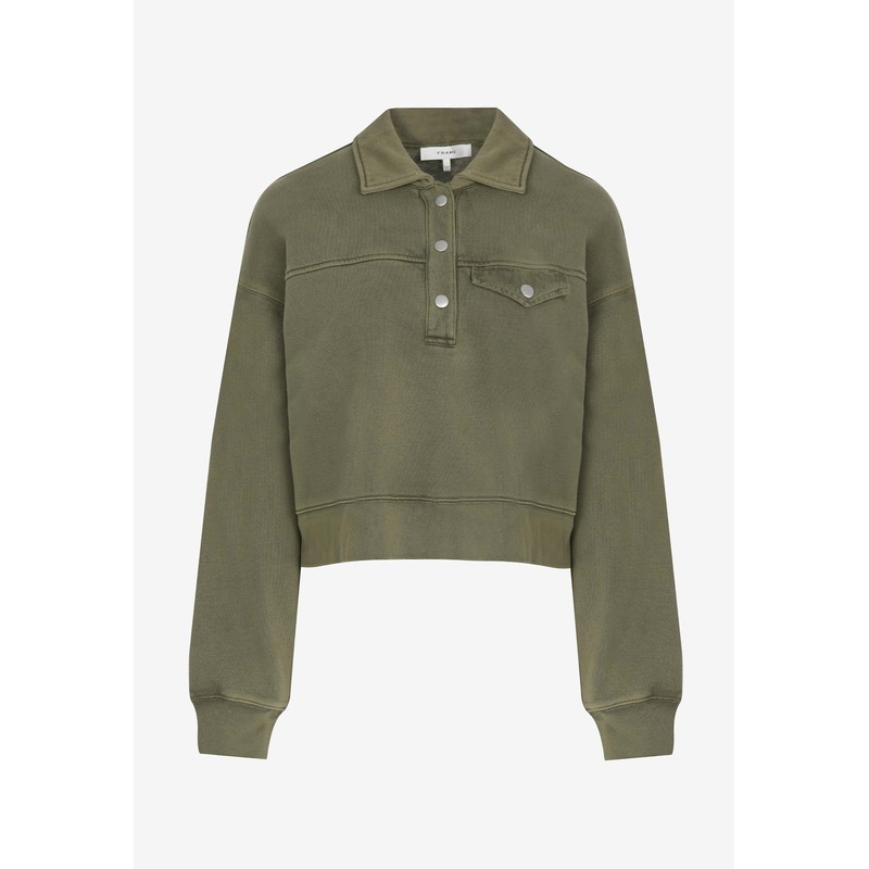 Washed Polo Henley Cropped Sweatshirt Olive wrtwstd_M