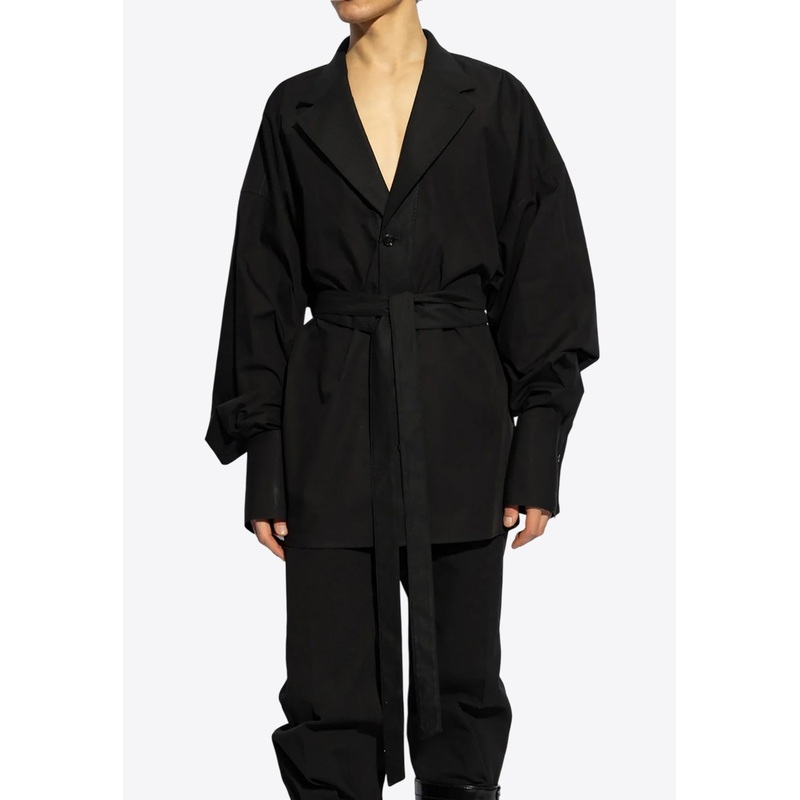 Wool-Blend Shirt with Tied Waist Black mrtwstd_S