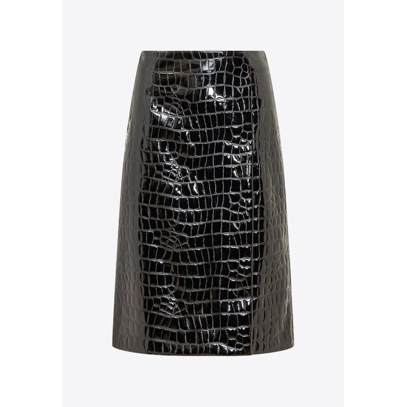 Croc-Embossed Faux Leather Midi Skirt Black wrtwit_IT 46