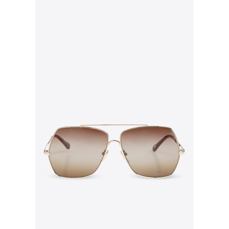 Aly Metal Square-Framed Sunglasses Brown Onesize