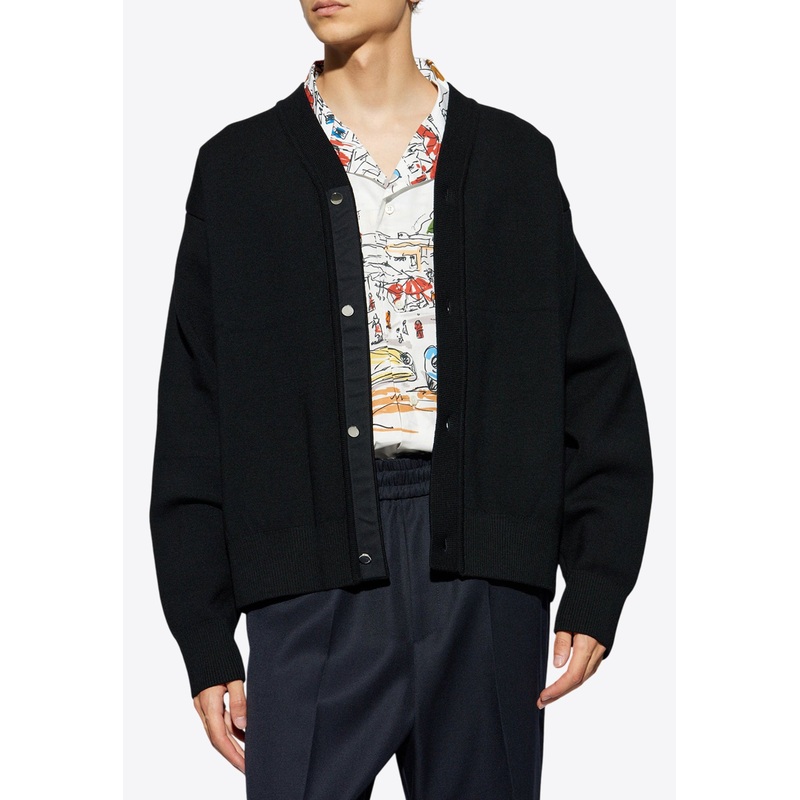 Buttoned Wool Knit Cardigan Black mrtwstd_S