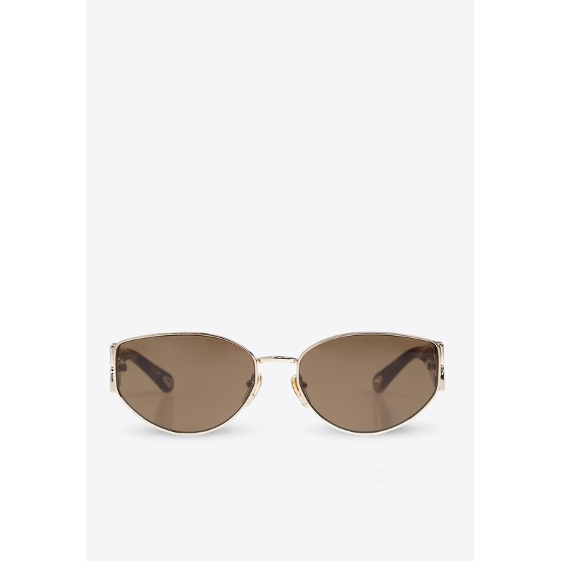 Marcie Round-Framed Sunglasses with Logo-Lettering Brown Onesize