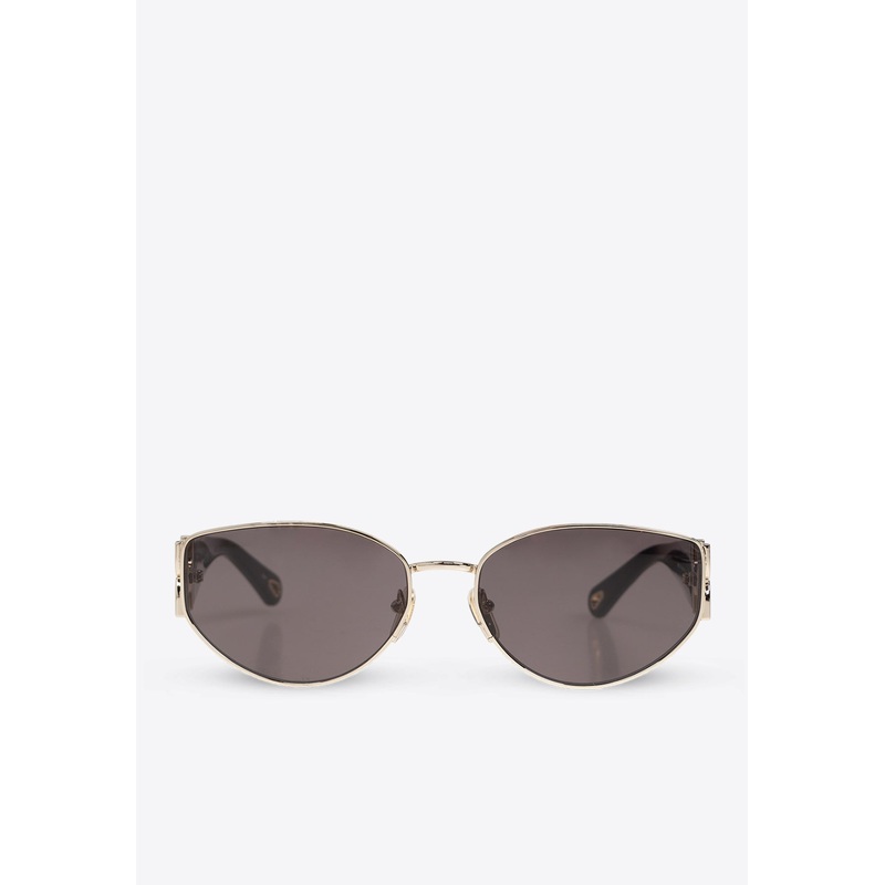 Marcie Round-Framed Sunglasses with Logo-Lettering Gray Onesize