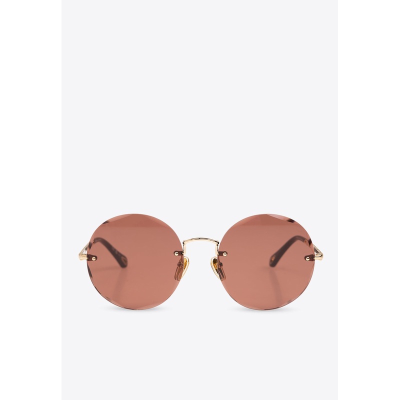 Round-Geometric Lenses Metal Sunglasses Brown Onesize