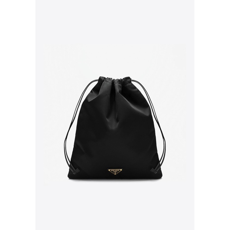 Triangle Logo Re-Nylon Drawstring Pouch Bag Black Onesize