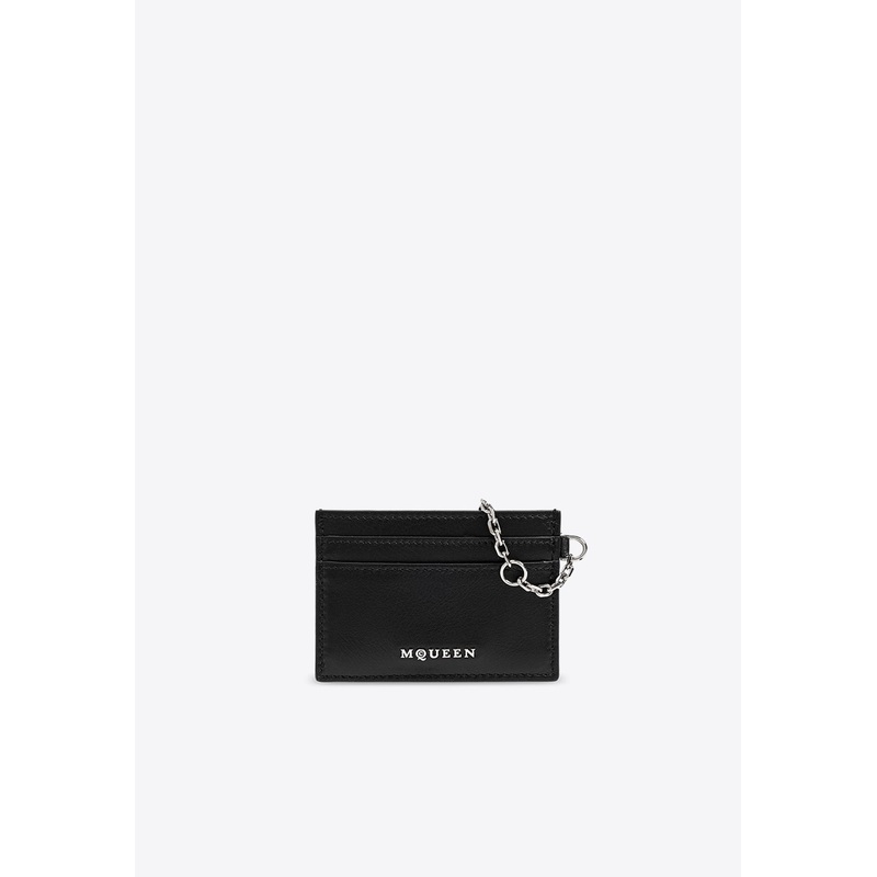 Chain Leather Logo Cardholder Black Onesize