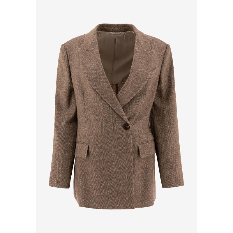 Chevron Wool Double-Breasted Blazer Brown wrtwit_IT 44