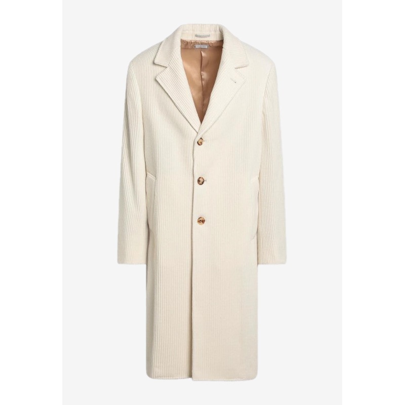 Single-Breasted Corduroy Cashmere Coat Ivory mrtwit_IT 48