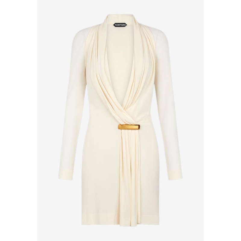 V-neck Long-Sleeved Mini Cocktail Dress White wrtwit_IT 40