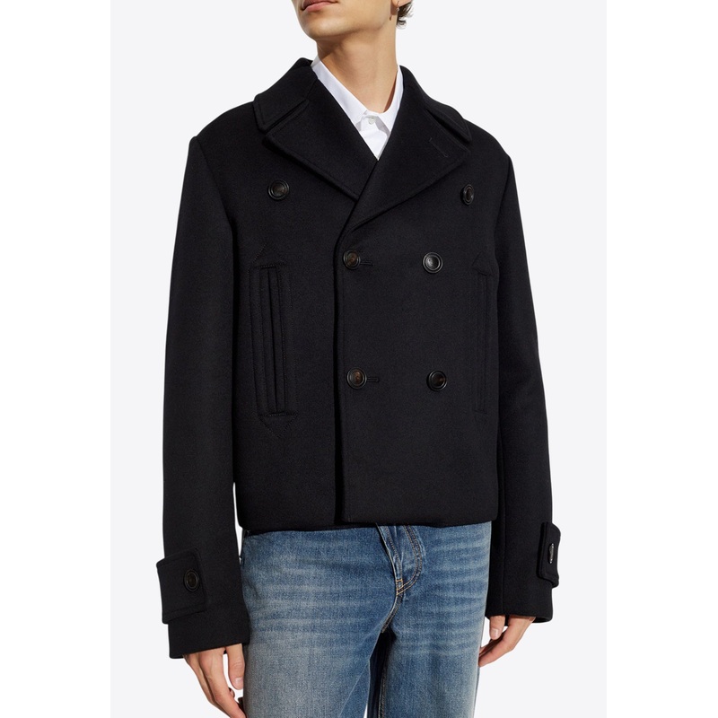 Wool Double-Breasted Short Coat Black mrtwit_IT 48