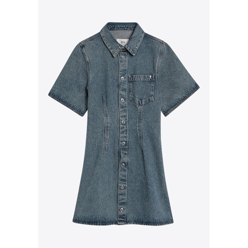 Ami De Coeur Mini Denim Shirt Dress Blue wrtwstd_XS