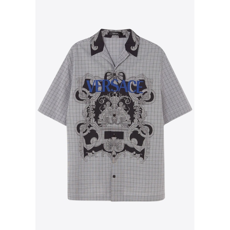 Baroque Print Button-Down Checked Shirt Monochrome mrtwit_IT 46