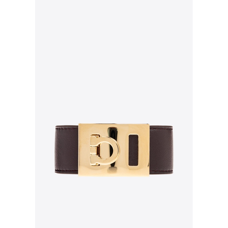 Gancini Buckle Leather Bracelet Brown 15