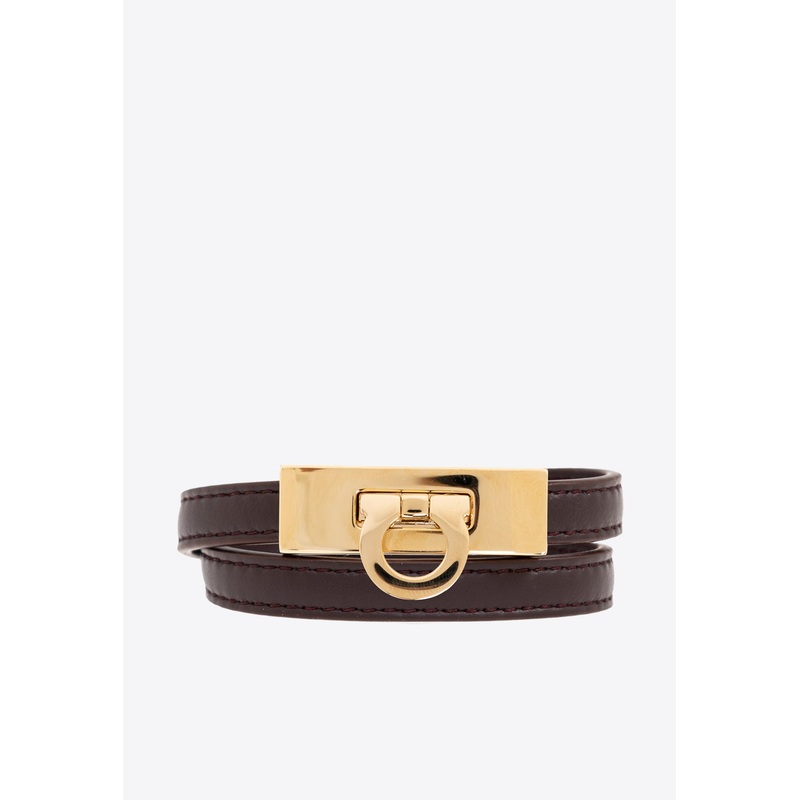 Gancini Double Twist Leather Bracelet Bordeaux 15