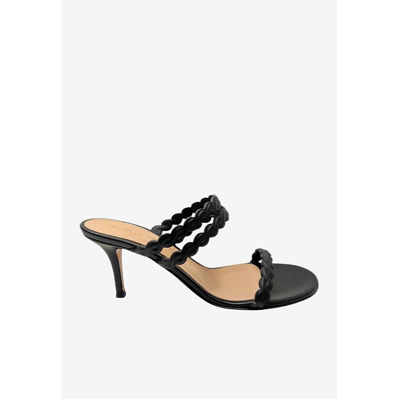 70 Scalloped Leather Mules Black wshoeseu_EU 35