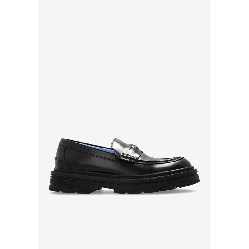 Adriano Medusa Head Leather Loafers Black mshoeseu_EU 39