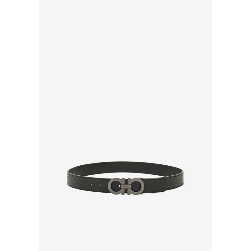 Double Gancini Reversible Leather Belt Black 100