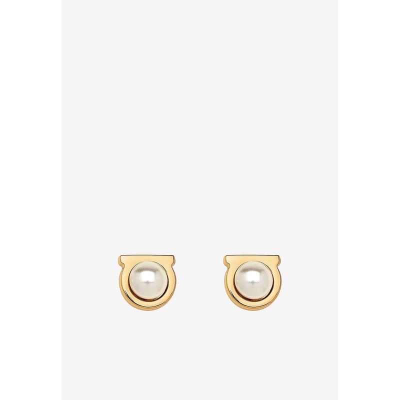 Flat Gancini Pearl Stud Earrings Gold Onesize
